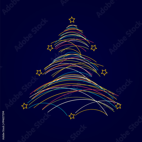 Christmas tree made from lines and stars. Vector illustration.