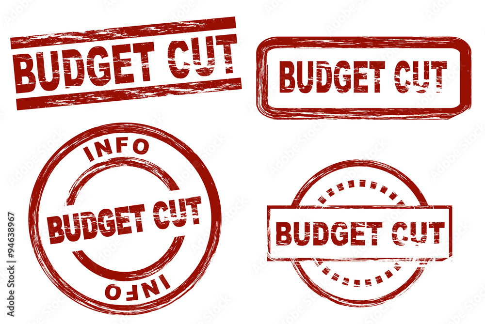 Set of stylized stamps showing the term budget cut. All on white background. Set of stylized stamps showing the term budget cut. All on white background.