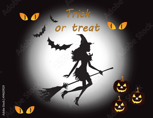Happy Halloween background. Silhouette of  A Witch flying Vector
