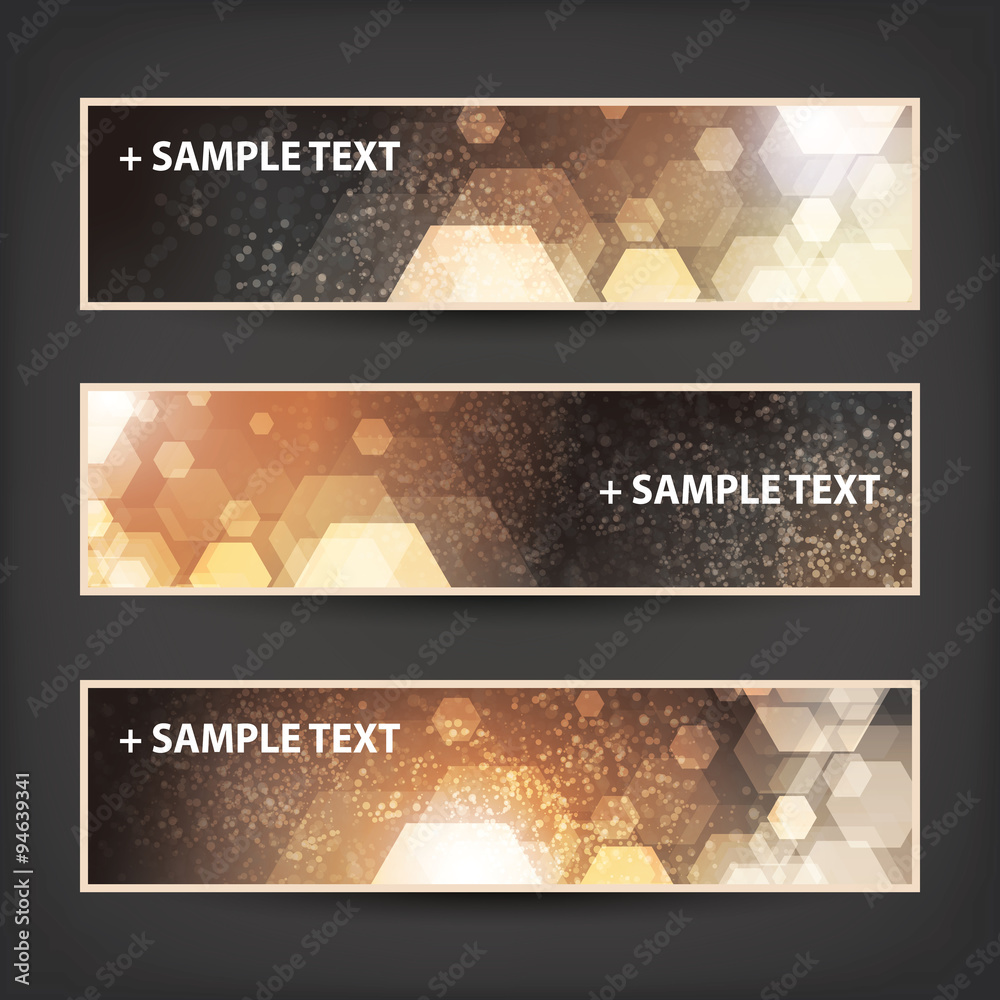 Set of Horizontal Banner Background Designs - Colors: Brown, Orange, White - Christmas, New Year or Other Holiday Ad Banner Templates
