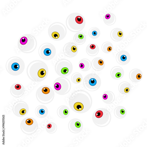 Halloween eyeball vector background. Colorful cartoon pupil, eye illustration on white background.