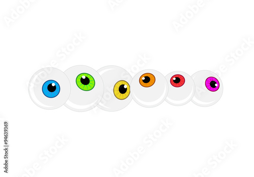 Halloween eyeball vector background. Colorful cartoon pupil, eye illustration on white background.