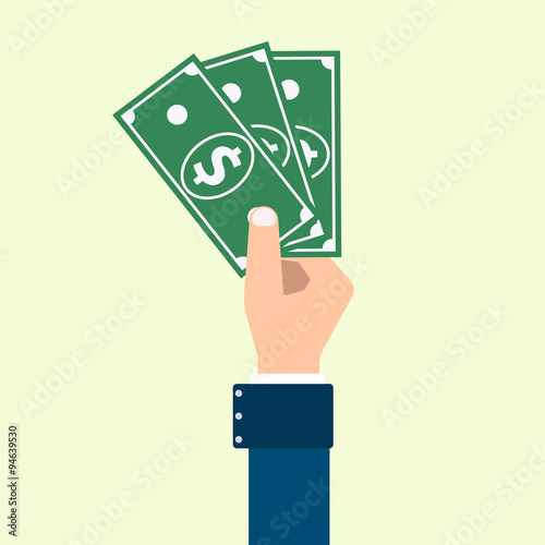 vector hand with a bundle of dollars
