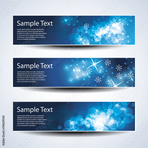 Set of Horizontal Banner Background Designs - Colors: Blue, White - Christmas, New Year or Other Holiday Ad Banner Templates