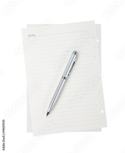 note paperwith pen on white background
