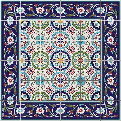 Seamless  pattern Tles and border. Moroccan, Portuguese,Turkish, Azulejo ornaments. 