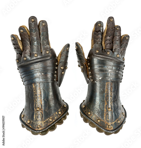 Knights gauntlets ancient medieval original isolated with clip path
