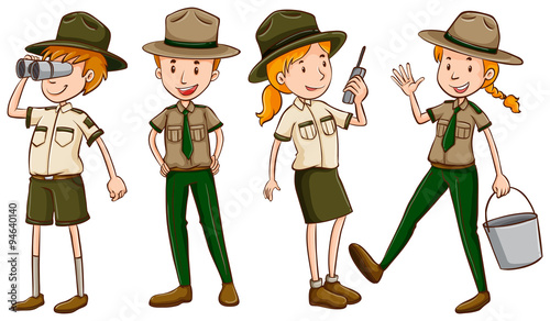 Park rangers in brown uniform