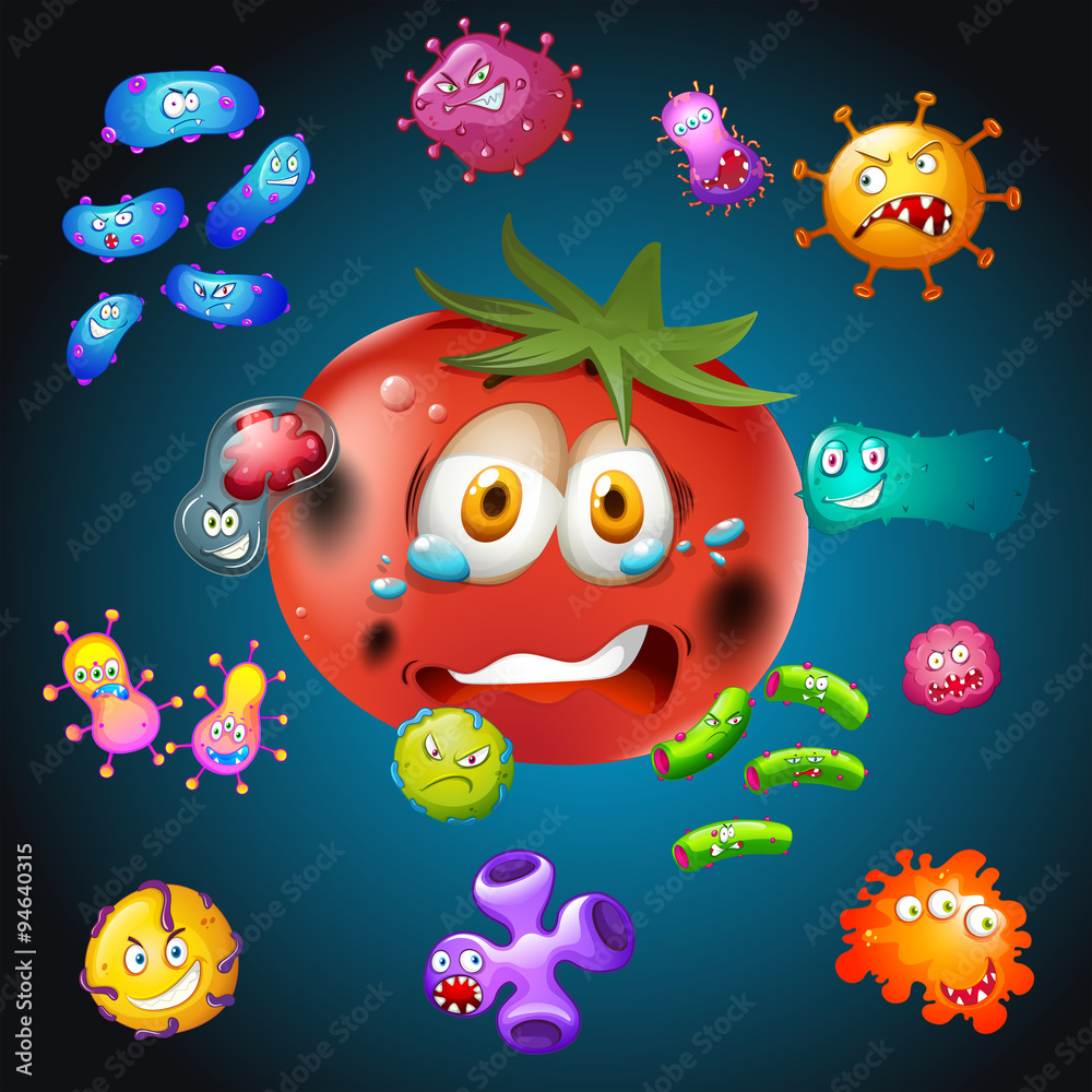 Fresh tomato with bacteria Fresh tomato with bacteria