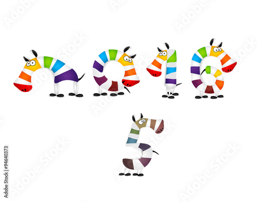 New year 2016 colored zebra horses. Vector 
