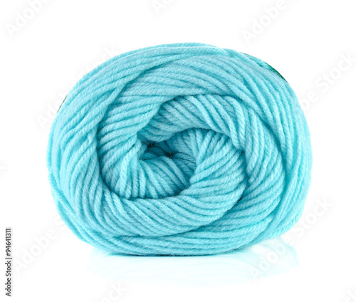 Blue yarn isolated on white background