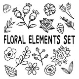 Vector cartoon floral element set.