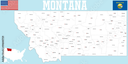 A large and detailed map of the State of Montana with all counties and main cities. photo