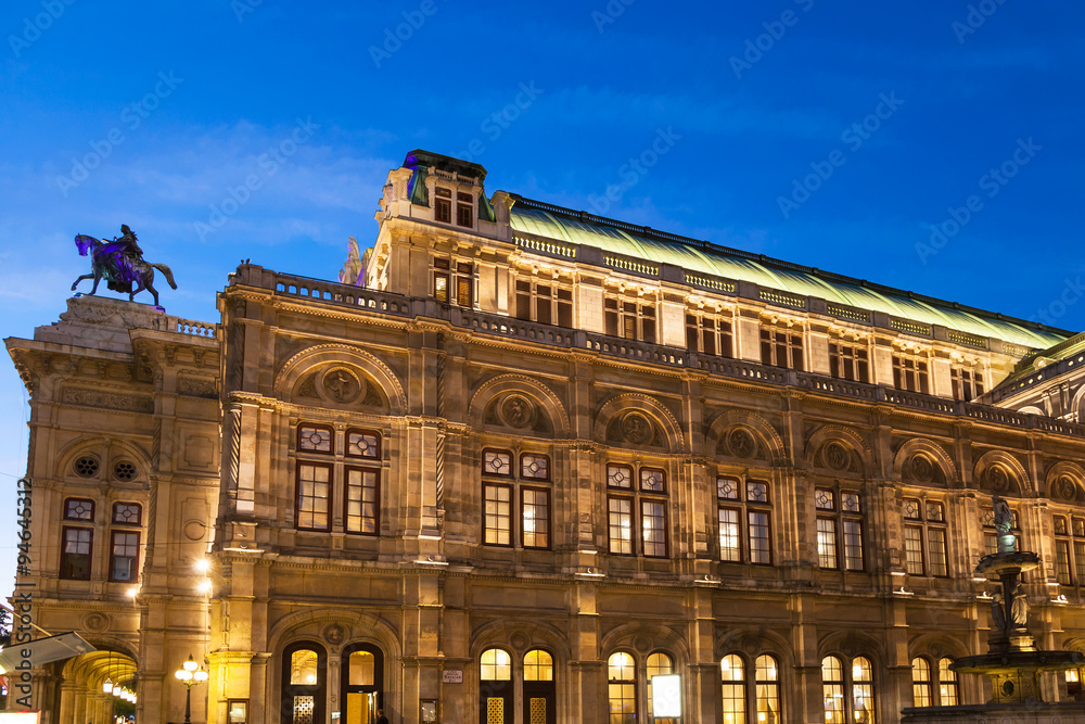 Vienna State Opera House from Ringstrasse in night