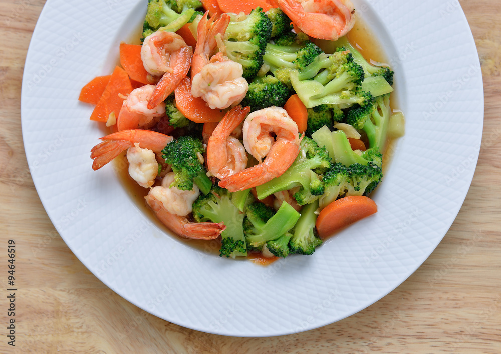Thai healthy food stir-fried broccoli and shrimp Thai healthy food stir-fried broccoli and shrimp