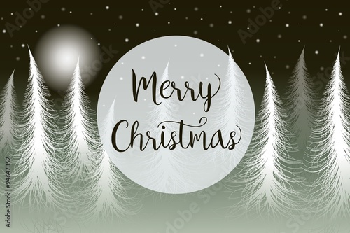 Weihnachtskarte mit verschneitem Wald und Mond
