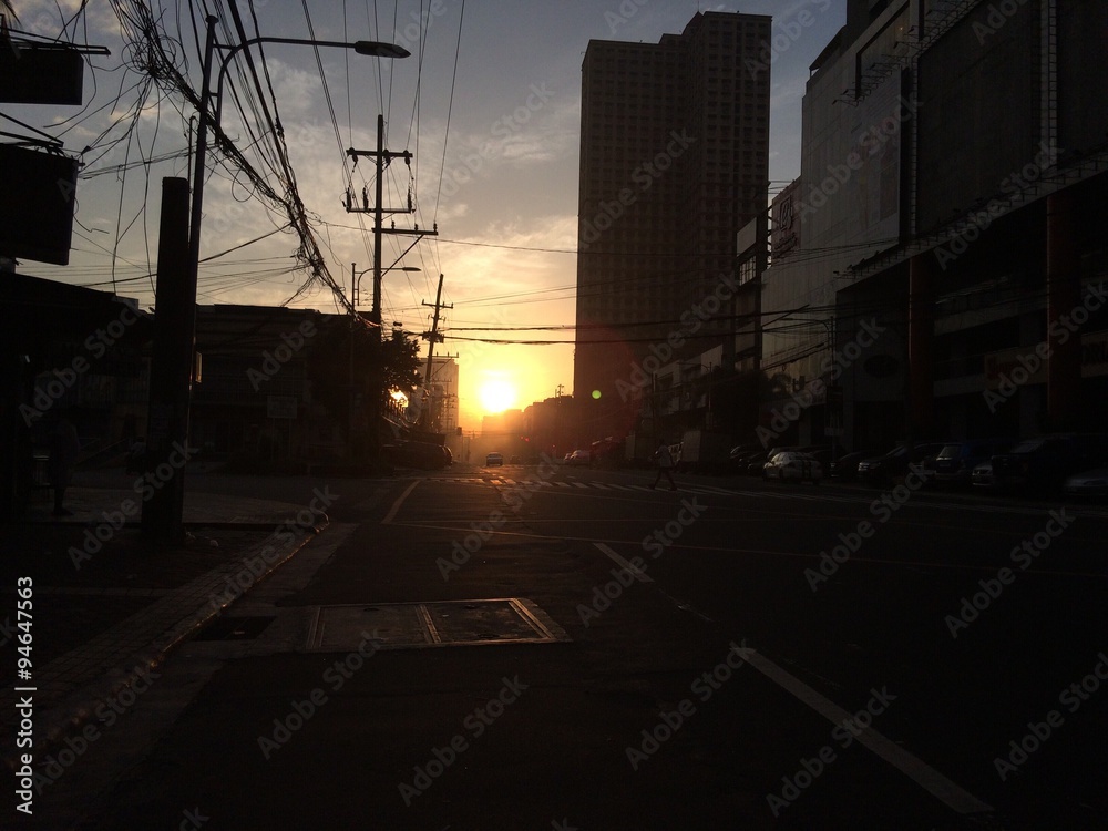 Sunrise in the middle of the street