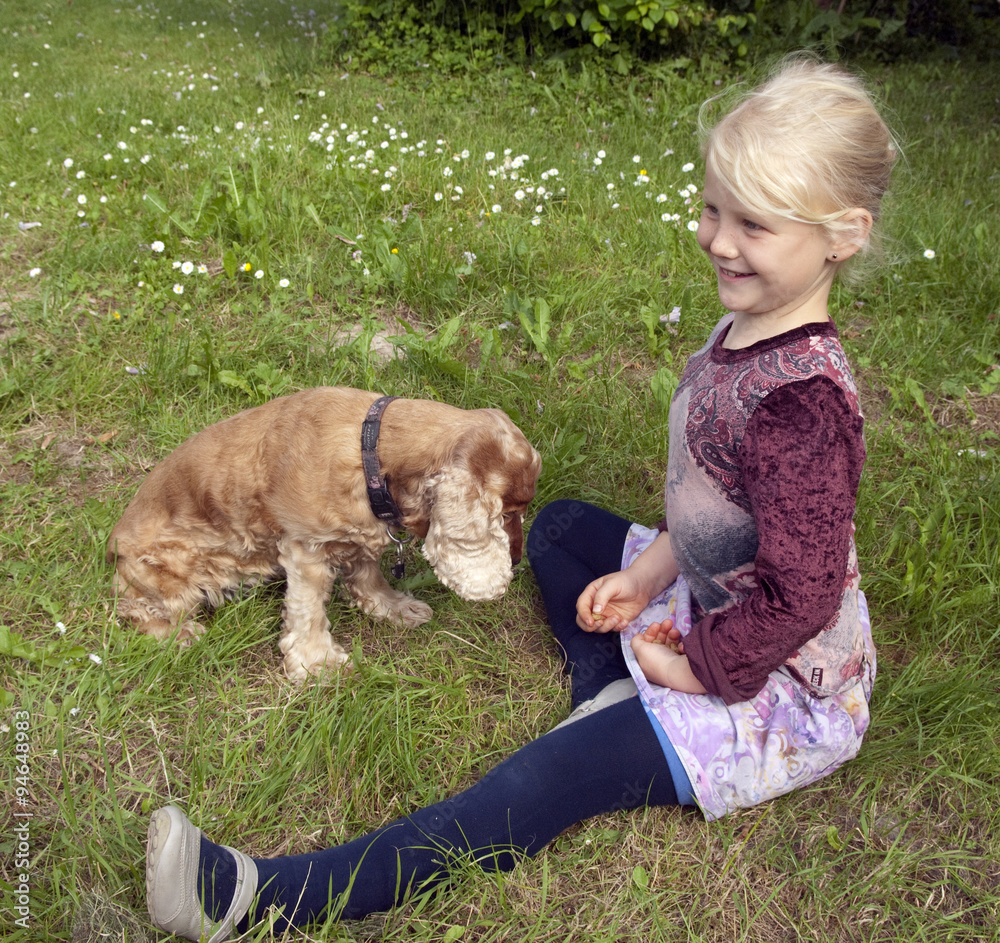 Maedchen, spielen, Hund Maedchen, spielen, Hund