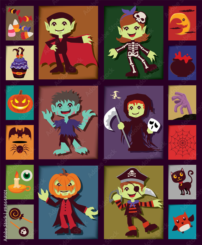 Vintage Halloween poster design set