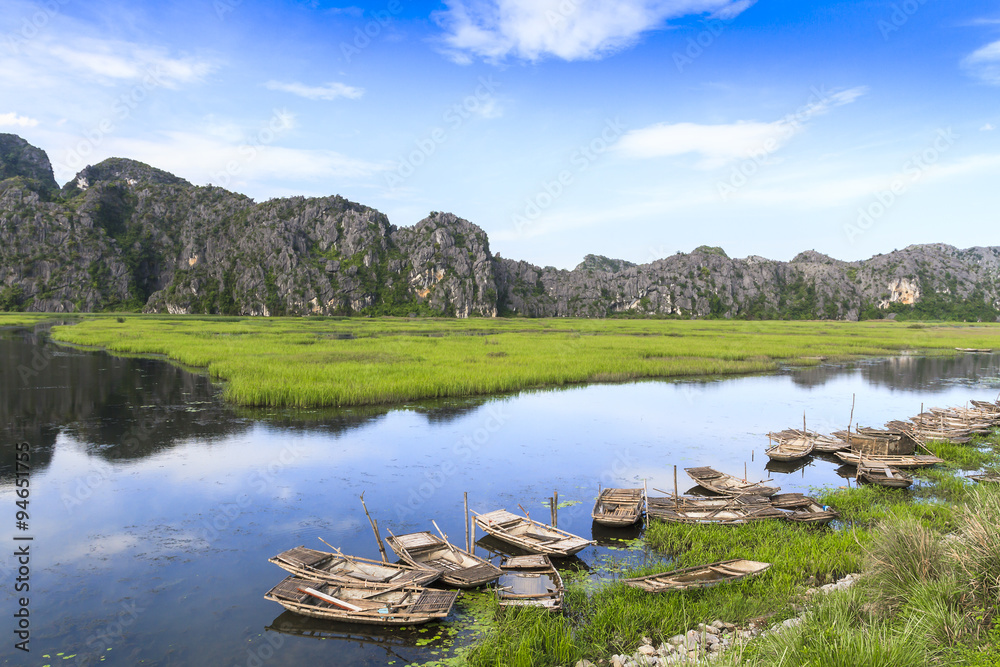 Landscape in Van Long natural reserve in Ninh Binh, Vietnam. Vietnam landscapes. Landscape in Van Long natural reserve in Ninh Binh, Vietnam. Vietnam landscapes.
