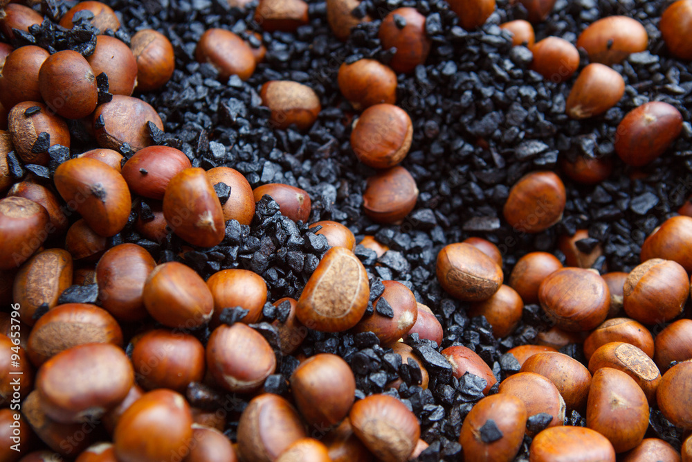 Roasted edible chestnuts closeup Roasted edible chestnuts closeup
