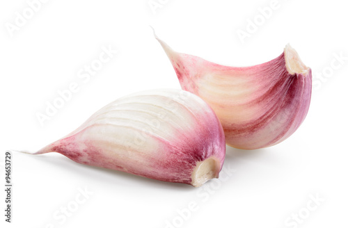 Garlic cloves isolated on white background. With clipping path. photo
