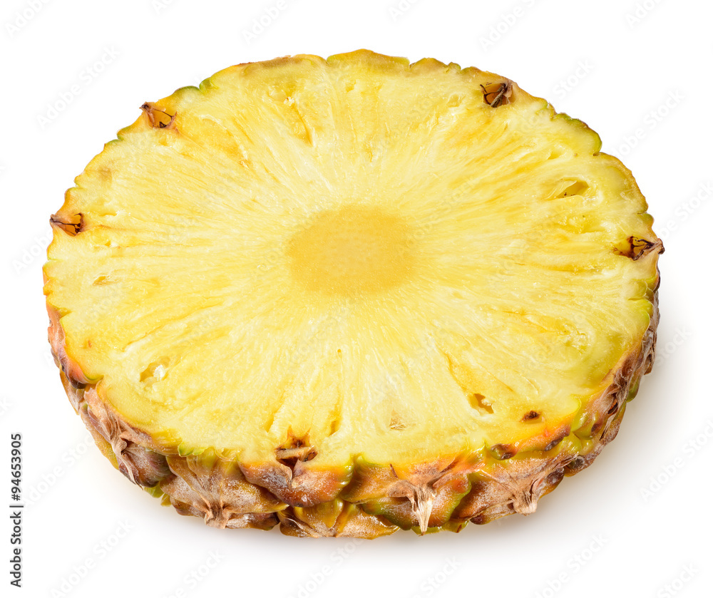 Fresh cut pineapple. Round slice isolated on white background. Fresh cut pineapple. Round slice isolated on white background.