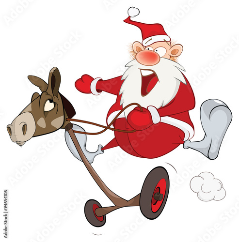 Illustration of Cute Santa Claus Golfer and Rodeo. Cartoon Character
