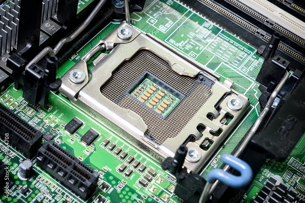 CPU socket on a computer motherboard Stock Photo | Adobe Stock