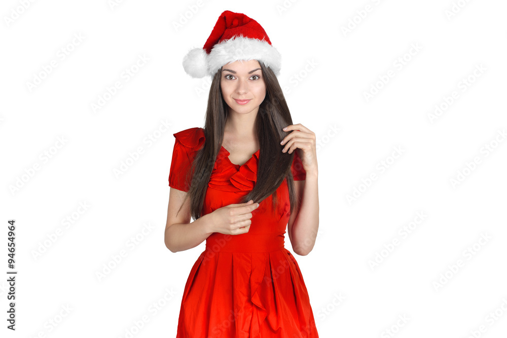 Beautiful young brunette woman as santa girl Beautiful young brunette woman as santa girl