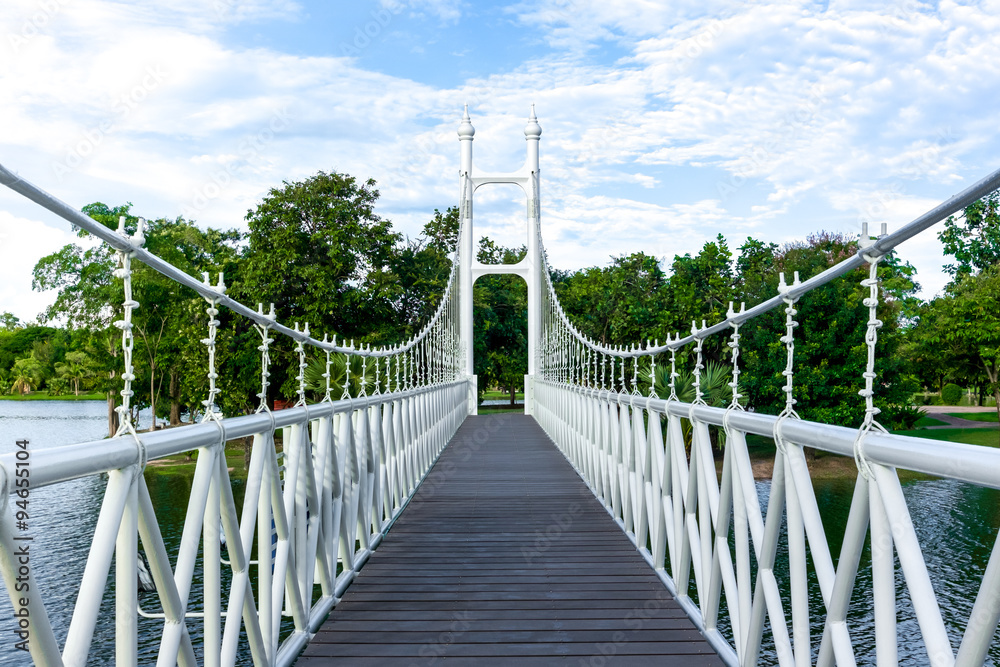 White bridge in city park at Bung Ta Lua Water Park Nakhon Ratch