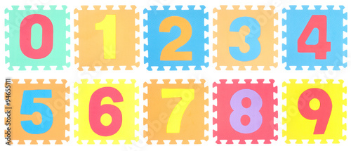 Jigsaw set with number on white background
