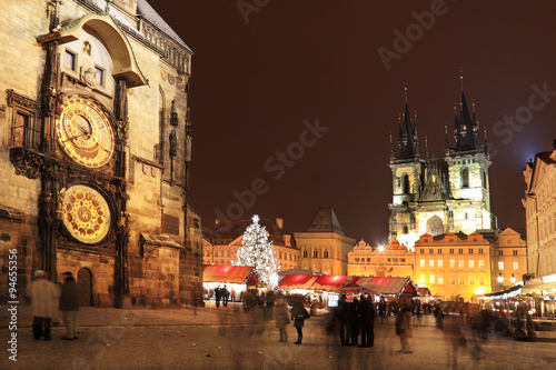 Christmas Mood on the night snowy Old Town Square  Prague  Czech Republic