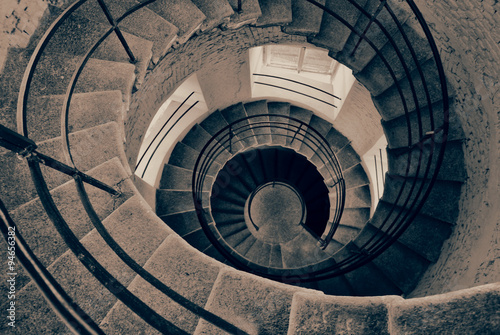 Spiral Stairs. Geometric Forms. Black and White Style.