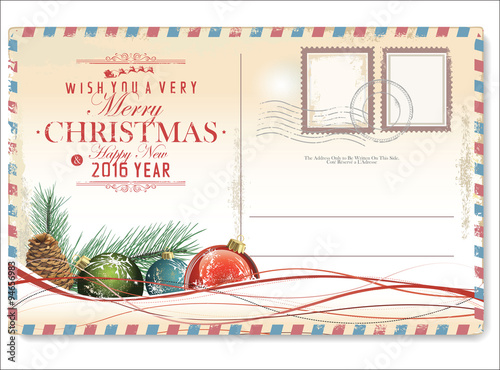 Vintage Christmas and Happy New year holiday postcard