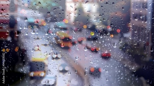 Rain Bokeh lights  glass Rainy day winter is coming