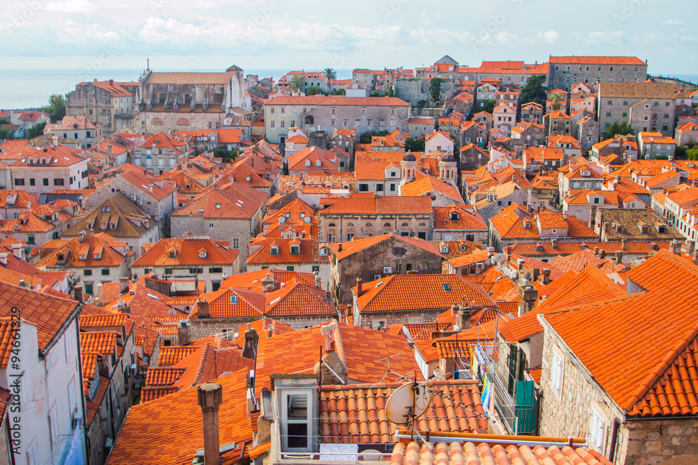     Red roofs of houses in old town Dubrovnik, Croatia, panoramic view 