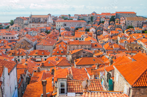  Red roofs of houses in old town Dubrovnik, Croatia, panoramic view 