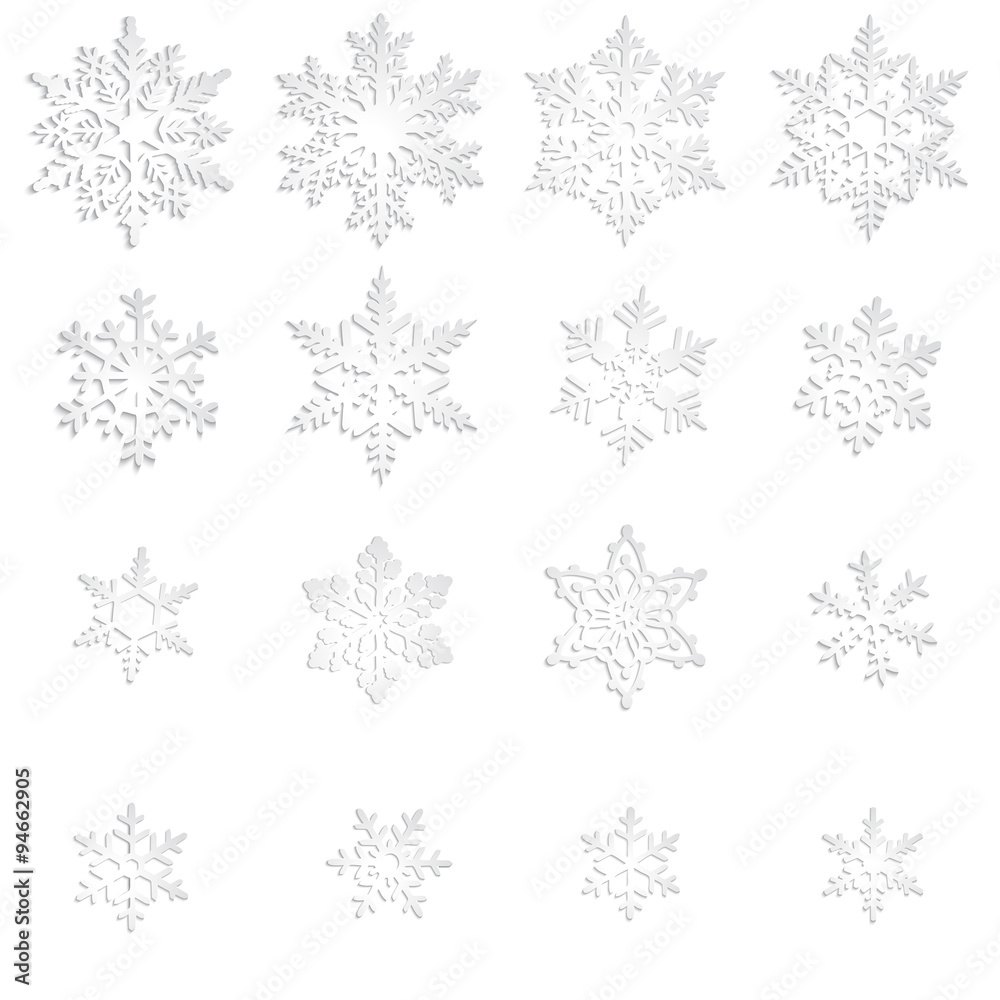 Set of vector snowflakes isolated on white background