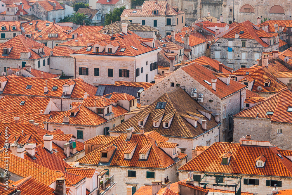     Red roofs of houses in old town Dubrovnik, Croatia, panoramic view 