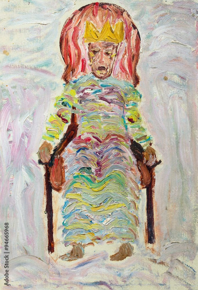 Beautiful Original Oil Painting of extraordinary king on his throne in bright colors   On Canvas