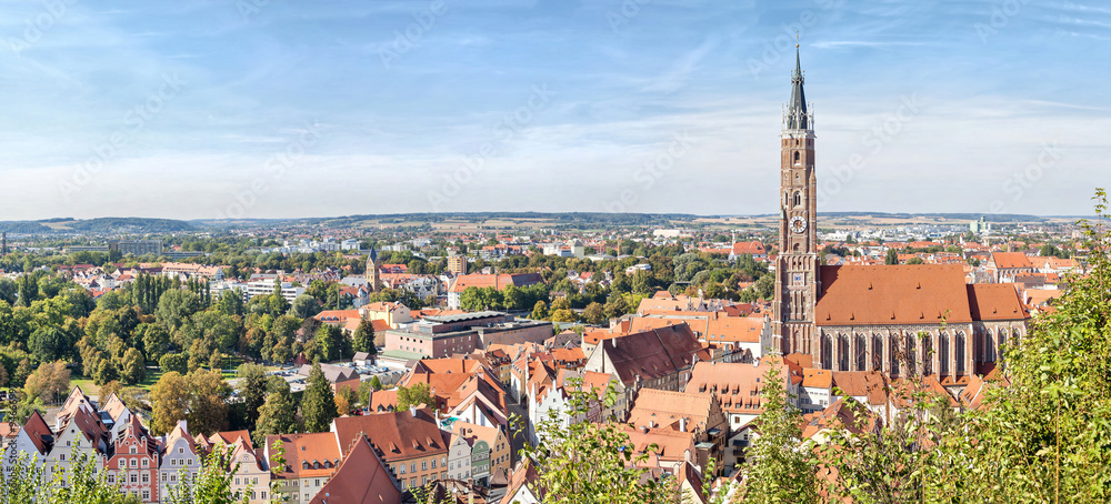 Panoramic aerial view of Landshut with St. Martin Church, Bavaria, Germany