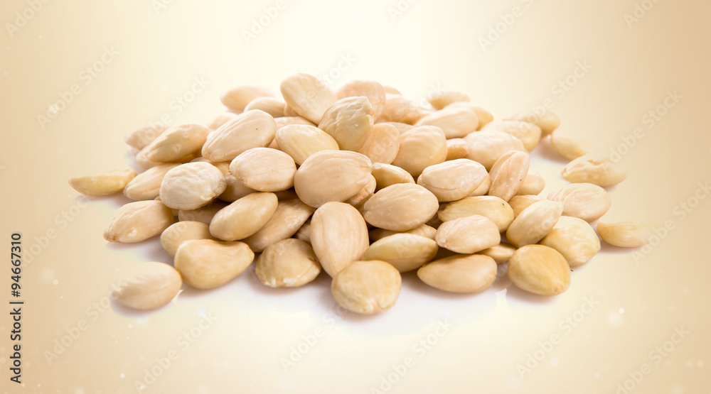 Almonds on white background