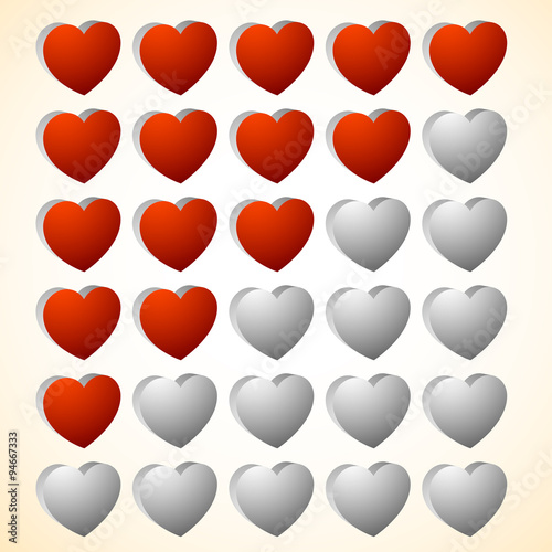 Heart rating elements. Zero to Five hearts.