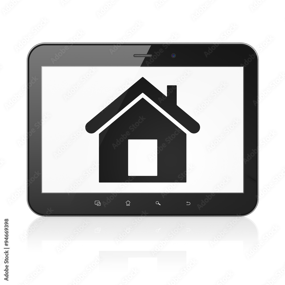 Finance concept: Tablet Computer with Home on display Finance concept: Tablet Computer with Home on display
