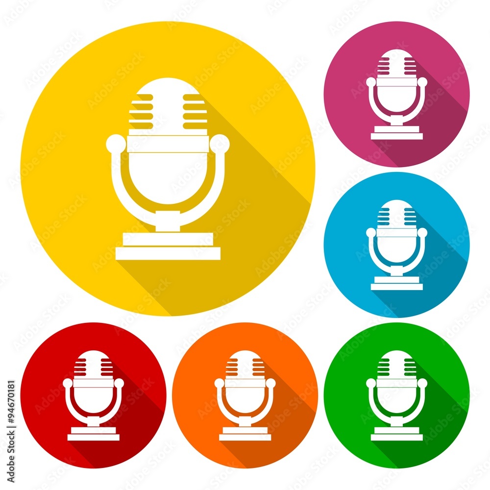 Retro microphone icons set with long shadow Retro microphone icons set with long shadow