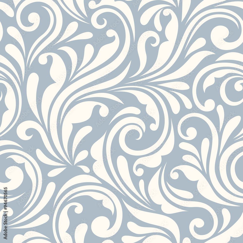 Vector vintage seamless blue and white floral pattern.