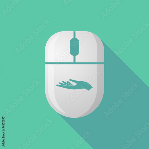 Wireless long shadow mouse icon with a hand offering