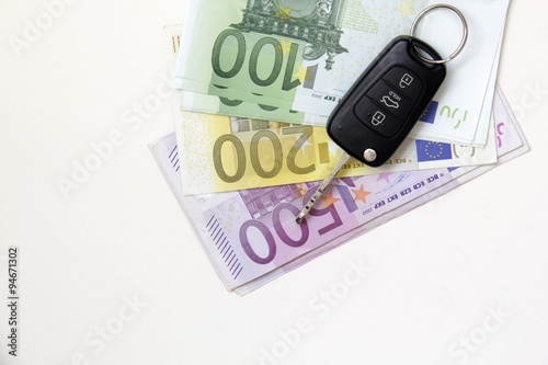 Car keys on euro banknotes with copy space