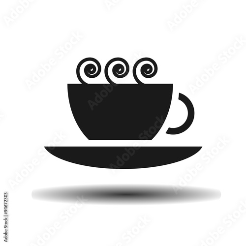 Cup and saucer with a hot beverage monochrome flat icon